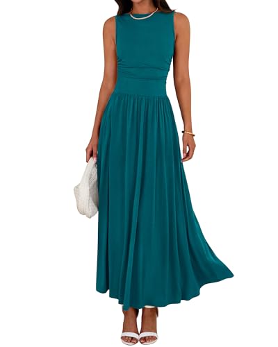 BTFBM Summer Maxi Dresses for Women Sleeveless Casual Dress,Lake Blue,M