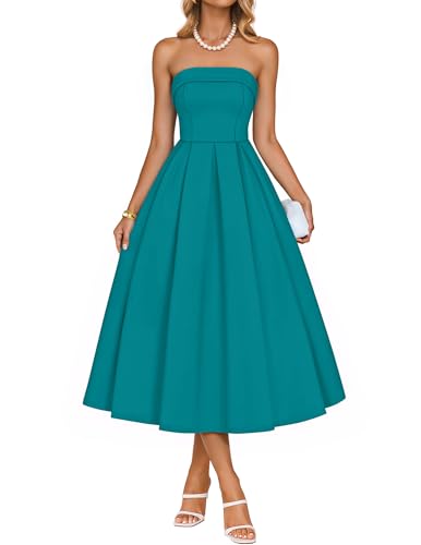 ZESICA Women's Summer Strapless Cocktail Party Dresses Teal L