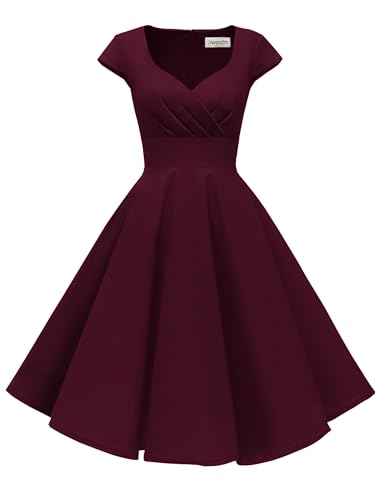 Hanpceirs Cap Sleeve 1950s Formal Dresses with Pocket Burgundy L