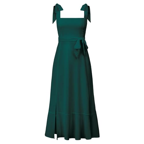TRONSTORE Women's Square Neck Sleeveless Formal Dress Guest Dark Green M