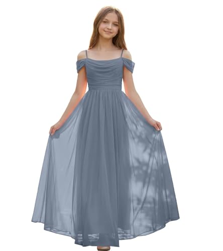FLwuhui Spaghetti Straps Junior Bridesmaid Dresses Dusty Blue Girls Bridesmaid Dresses Girl Chiffon Wedding Dress US3