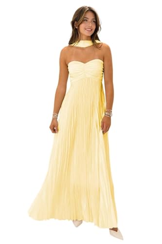 RYANTH Chiffon Yellow Bridesmaid Dresses for Women with Scarf Strapless A Line Prom Dress 2025 Pleated Formal Evening Gowns Size 8