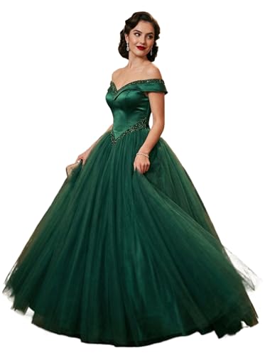 NGBUY Women's Off the Shoulder Green Quinceanera Dress Ball Gown Prom Dress Sweet 16 US8