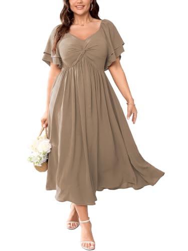SCOMCHIC Women's Plus Size Cocktail Dress Khaki