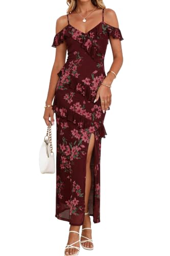 Summer Floral Wedding Guest Maxi Dress Women 2026 Formal Cocktail Burgundy