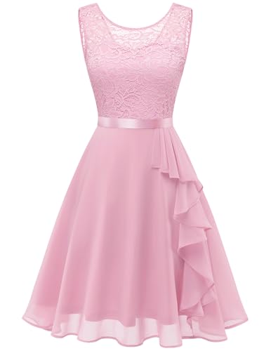 BeryLove Women Sleeveless Lace A Line Short Prom Dress 7052 Pink XL