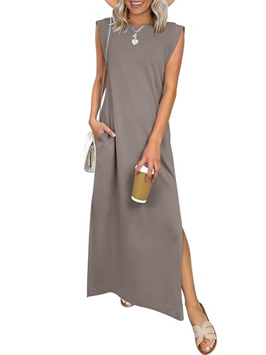 ANRABESS Women’s Maxi Dresses Wrinkle Free Summer Casual Travel Sundress | Casual Beach Vacation Sun Dresses with Pockets, Work Sleeveless Flowy Tank Long Dress, Year-Round Wear Outfits