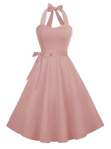 Hanpceirs Women's Halter Summer Dress Casual Sundress Blush Pink M