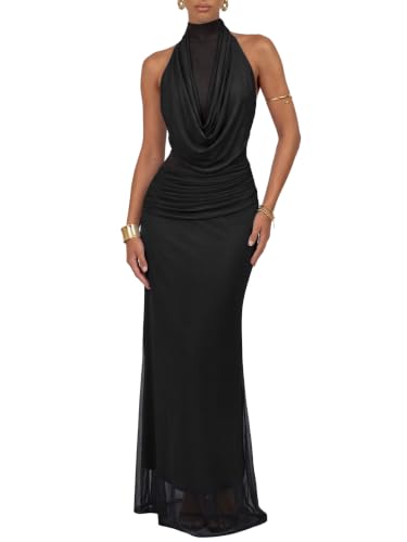 CurvySweet Claire Women's Halter Backless Ruched Mermaid Formal Maxi Dress