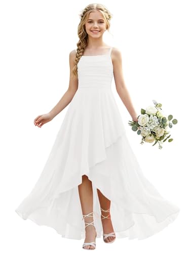 camftbo Plus Size White Chiffon Junior Bridesmaid Dresses for Girls 16