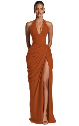 Mermaid Chiffon Burnt Orange Bridesmaid Dresses Long for Women