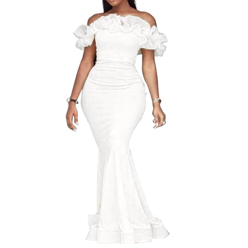 COLOLURA Women Off Shoulder Ruffle Mermaid Formal Maxi Dress Evening Gown