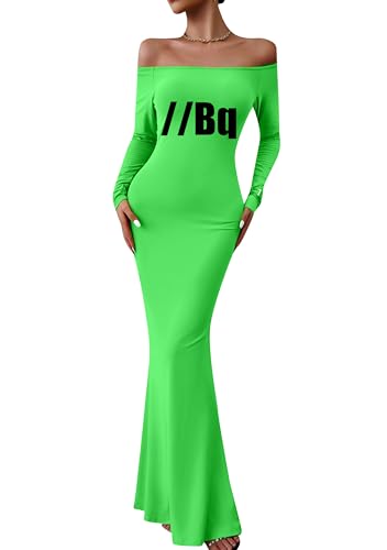 GORIFE Women's Off Shoulder Floor Length Dress Fashion Sexy Dresses Bodycon Solid Color Dress Qing Lv 6XL