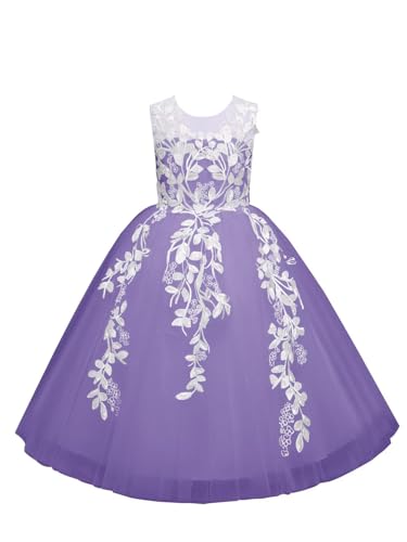 WDCVGTR Bow Flower Girl Dress Lavender Tulle A-Line Long Gown 10