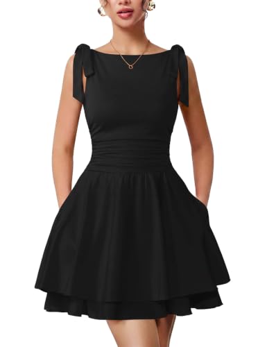 Aprilake Women's Sleeveless Boat Neck Mini Party Homecoming Dress Black