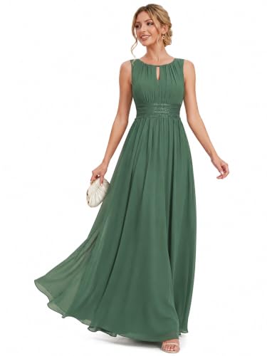 Ever-Pretty Women's Sleeveless Bridesmaid Dress Chiffon Formal Dresses | Empire Waist, Bridesmaid Dresses, Formal Wedding Guest Dress, Ruched, A-Line, Eucalyptus, US16