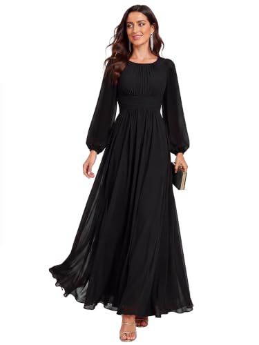Ever-Pretty Women's Chiffon Long Sleeve Formal Wedding Guest Dresses Black
