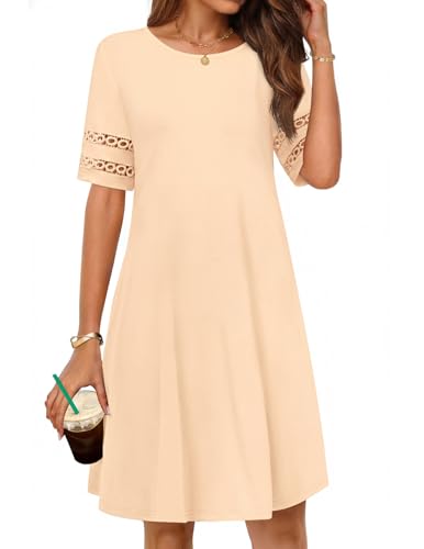 MEROKEETY Women's Summer Casual Short Sleeve T Shirt Dress, Apricot, L