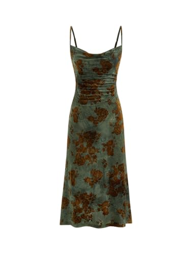 CIDER Womens Velvet Dress Floral Sleeveless Midi Wedding Guest Dresses