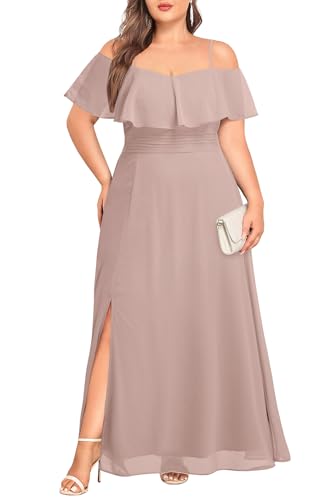 Women Plus Size Dusty Pink Bridesmaid Dress Off Shoulder Formal Evening