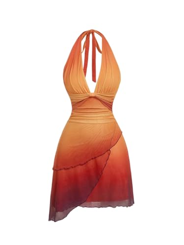 SOLY HUX Women's Halter Mini Sunset Dresses Ombre Beach Summer Dress