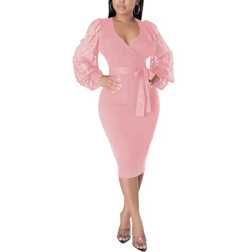 BOGURST Pink Dress for Women, Lace Batwing Sleeve Tea Party Dresses | The fabric outer layer boasts prominent textured detailing, suitable for church, weddings, parties and daily wear