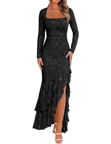 Women's Elegant Fall Wedding Guest Long Sleeve Maxi Dress,XS,Black