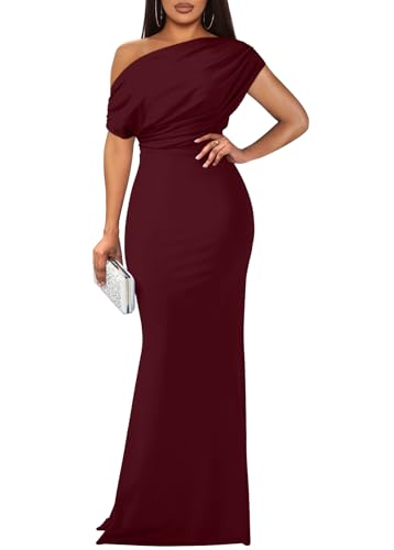 YMDUCH Women's Sleeveless Off Shoulder Long Formal Party Dress WineRed