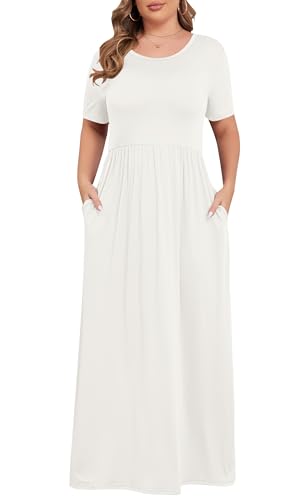 KARALIN Women’s Plus Size Maxi Dresses for Curvy Women Summer Casual Short Sleeve 2026 Long Dress White 24W