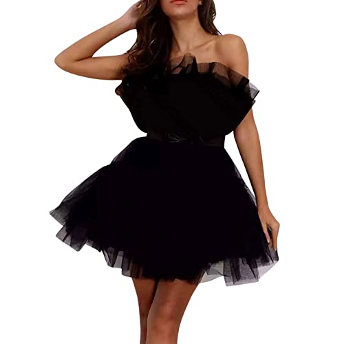 Homecoming Dresses Tulle Lace Prom Dress Short Off Shoulder Strapless Asymmetrical Cocktail Party Tutu Dresses Gown Black