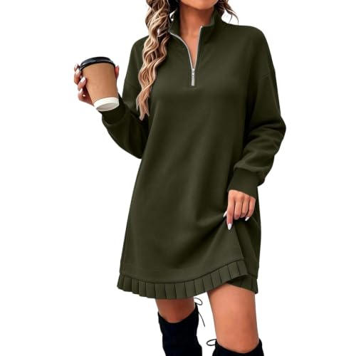 Lazduis Sweatshirt Dress Women Quarter Zip Long Sleeve Casual Tunic Dresses