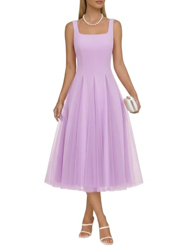Midi Wedding Guest Dresses for Women Tulle Bridesmaid Dress Lavender Xs