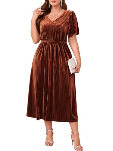 BELAROI Womens Plus Size Velvet Formal Dress for Wedding Guest, Caramel