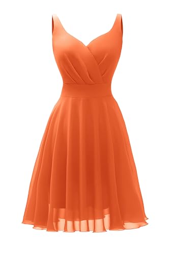 Dressever V-Neck Cocktail Dress Chiffon Sundress Orange 2XL | Summer dress;Adjustable Spaghetti Strap;Valentine's Day dress;Anniversary dress;wedding dress;Beach dress;Party dress