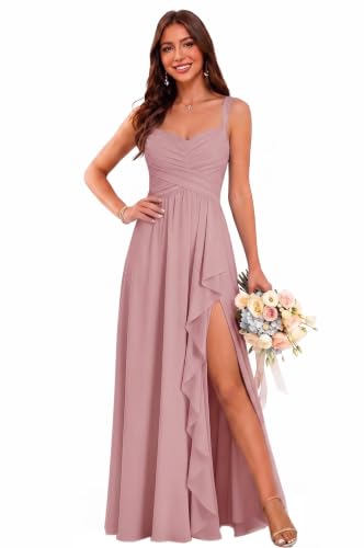 Women's Chiffon Bridesmaid Dresses Long Evening Formal Gown with Slit
