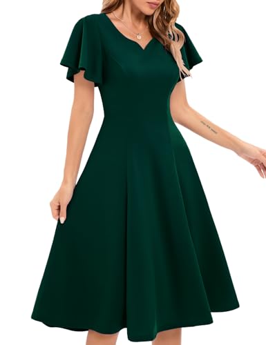 Dark Green Wedding Guest Dress Fit and Flare Tea Party Dress for Women,2XL