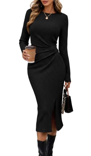 Fall Dresses for Women Maxi Black Dress Formal Wedding Guest Dress Party M | Fall Clothes,Cocktail Midi Dresses,Long Sleeve Dress,Cocktail Dress,Holiday Party Dresses,Slimming Dress,Sweater Dress Boho