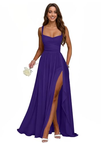 IIF Regency Bridesmaid Dresses Long Chiffon Formal Dress Spaghetti Straps Ruffle Empire Evening Gown US Size 14 IIF204