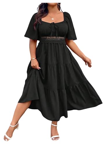 BEAUDRM Women's Plus Size Wedding Guest Dress Flowy Boho Maxi Dresses Black