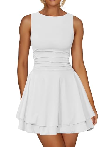Kaximil Women's Ruffle Hem Boat Neck Party Mini Dress, Small, White