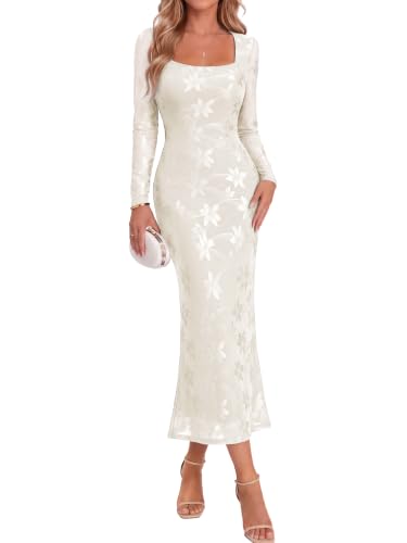 BerryGo Womens Bodycon Long Sleeve Floral Formal Wedding Guest Maxi Dress