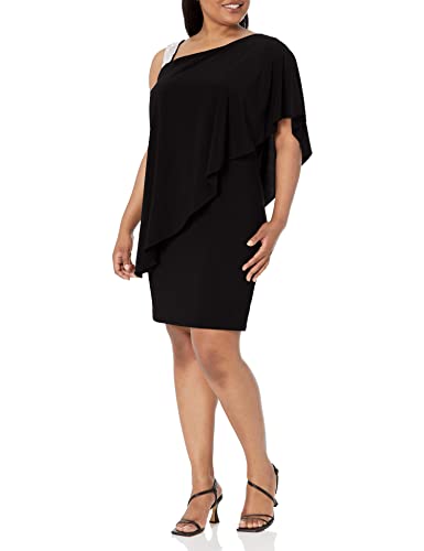 R&M Richards Women's Knee-Length One-Shoulder Dress W/Rhinestone Strap & Asymmetric Draped Overlay
