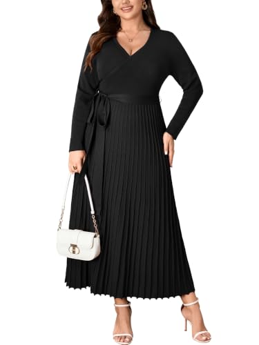 SCOMCHIC Women's Plus Size Fall Sweater Long Sleeve Pleated Maxi Dress