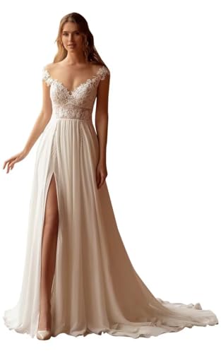 A Line Wedding Dress for Bride Chiffon V Neck Floral Appliques Empire Waist Ruffles Zipper Open Back Gorgeous Ivory Bridal Gowns with Train 2026 Size8