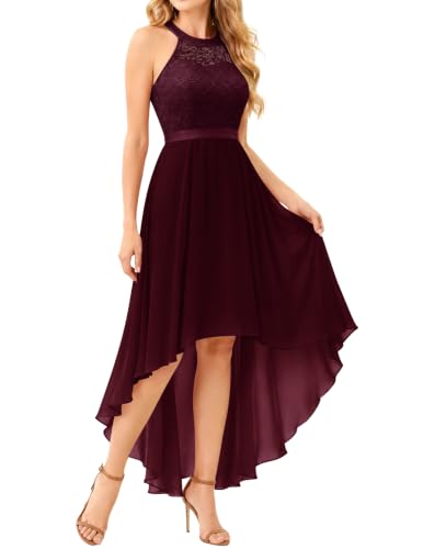 Wedtrend Semi Formal Dresses for Women Cocktail Dress Hi Low Wedding Guest Dress for Teens Floral Lace 2026 A Line Prom Dresses WT0204BurgundyM