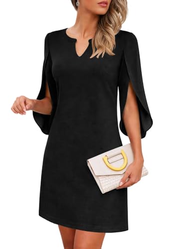 oten Womens V Neck 3/4 Chiffon Sleeve Cocktail Short Dresses
