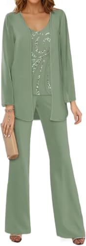 ZRFNLPC Women's 3 Piece Pant Suit Beaded Mother of the Bride Formal Outfit