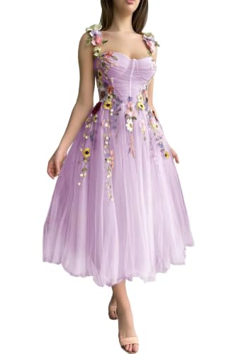 Fivsole 3D Flower Applique Prom Dress Tulle Formal Gown Purple 0