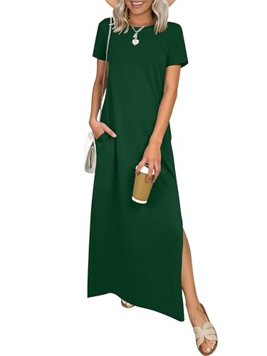 ANRABESS Womens Summer Maxi Dresses Wrinkle Free with Pockets Forest Green