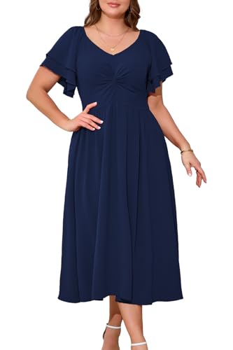 Women's Plus Size Sweetheart Neck Ruffle Short Sleeve Long Dress